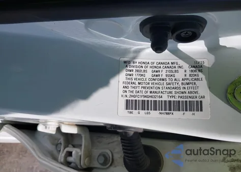 2016 Honda Civic Touring from USA, damaged, VIN 2HGFC1F94GH632164